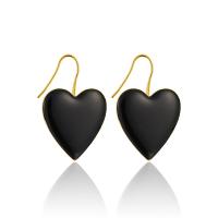 Enamel Zinc Alloy Drop Earring, Heart, gold color plated, fashion jewelry & for woman, black 