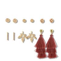 Zinc Alloy Stud Earring Set, Stud Earring & earring, with Cotton Thread & Plastic Pearl, gold color plated, 6 pieces & for woman, 7mm,9mm,18mm,30mm,88mm 