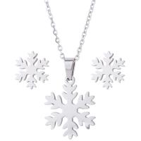 Fashion Stainless Steel Jewelry Sets, Stud Earring & necklace, Snowflake, 2 pieces & for woman 