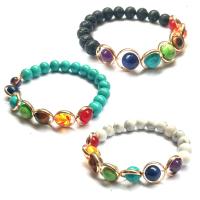 Gemstone Woven Ball Bracelets, with Howlite & Lava & Synthetic Turquoise, plated, Unisex .2 Inch 