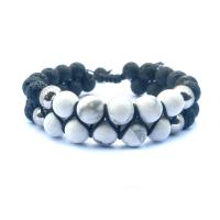 Gemstone Woven Ball Bracelets, Lava, with Howlite, plated, 2 pieces & Unisex & adjustable .5 Inch 