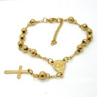Stainless Steel Charm Bracelet, with 1.96lnch extender chain, Crucifix Cross, plated, for woman Approx 7.2 Inch 