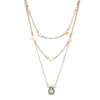 Zinc Alloy Necklace, with Crystal, with 1.96lnch extender chain, gold color plated, multilayer & oval chain & for woman & with rhinestone Approx 14.9 Inch 