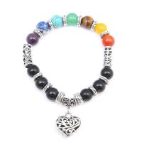 Zinc Alloy Bracelet, with Gemstone, Heart, antique silver color plated & Unisex, multi-colored, 8mm 