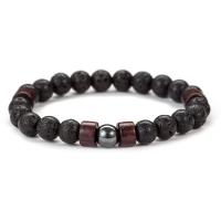 Lava Bead Bracelet, with Wood, Unisex black, 8mm Approx 7.49 Inch 