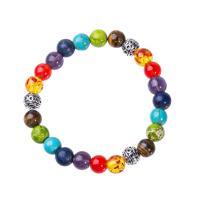 Gemstone Bracelets, with Zinc Alloy, antique silver color plated, Unisex & anti-fatigue, multi-colored, 8mm Approx 7.09 Inch 