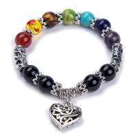 Zinc Alloy Bracelet, with Gemstone, Heart, antique silver color plated, Unisex 10mm Approx 7.49 Inch 