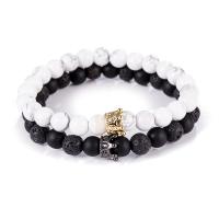 Cubic Zirconia Micro Pave Brass Bracelet, with Howlite & Lava & Glass, Crown, plated, Unisex & micro pave cubic zirconia, 8mm Approx 7.49 Inch 