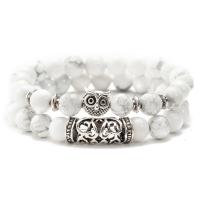 Zinc Alloy Bracelet, with Gemstone, Owl, antique silver color plated & Unisex, 8mm Approx 7.49 Inch 