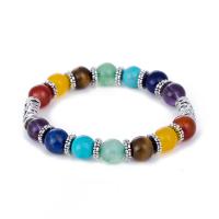 Zinc Alloy Bracelet, with Gemstone, Round, antique silver color plated, Unisex & anti-fatigue, multi-colored, 10mm Approx 7.49 Inch 