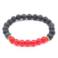 Lava Bead Bracelet, with Glass & Zinc Alloy, Round, Unisex & anti-fatigue 8mm Approx 7.49 Inch 