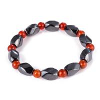 Hematite Bracelets, with Ruby, Unisex & anti-fatigue, black and red Approx 6.80 Inch 