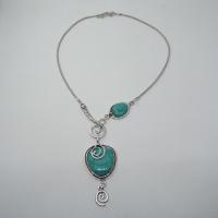 Бирюзовый Ожерелье из цинкового сплава , цинковый сплав, с Синтетическая бирюза, с 5cm наполнитель цепи, плакированный цветом под старое серебро, мяч цепь & Женский, зеленый, 90mm, продается Strand