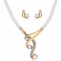 Rhinestone Zinc Alloy Jewelry Set, Stud Earring & necklace, with ABS Plastic Pearl, with 5cm extender chain, gold color plated, for woman & with rhinestone, 18mm,70mm Approx 18.51 Inch 