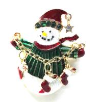 Zinc Alloy Brooch, Snowman, gold color plated, Christmas Design & for woman & enamel & with rhinestone 