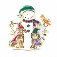 Zinc Alloy Brooch, Snowman, gold color plated, Christmas Design & for woman & enamel & with rhinestone, 44mm 