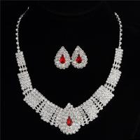 Brass Jewelry Set, Stud Earring & necklace, platinum color plated, for woman & with rhinestone Approx 23.63 Inch 