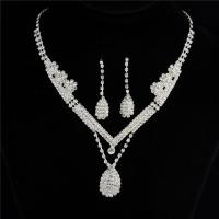 Brass Jewelry Set, earring & necklace, with 16cm extender chain, platinum color plated, for woman & with rhinestone Approx 13.78 Inch 