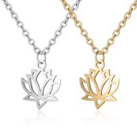 Stainless Steel Jewelry Necklace, with 5cm extender chain, Lotus, plated, fashion jewelry & for woman & hollow Approx 15.7 Inch 