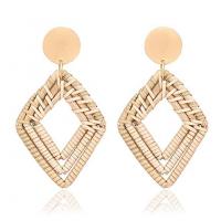 Rattan Earring, Zinc Alloy, with Rattan, Rhombus, real gold plated, fashion jewelry & for woman, 38*69mm 