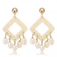 Rattan Earring, Zinc Alloy, with Rattan & Shell, real gold plated, for woman, 85*55mm 