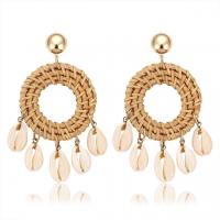 Rattan Earring, Zinc Alloy, with Rattan & Shell, real gold plated, for woman 85*45mm 