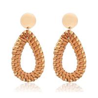 Rattan Earring, Zinc Alloy, with Rattan, real gold plated, fashion jewelry & for woman, 66*30mm 