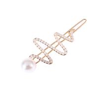 Hair Clip, Zinc Alloy, with Plastic Pearl, plated & for woman & with rhinestone, 65mm 