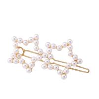 Hair Clip, Zinc Alloy, with Plastic Pearl, Star, plated, for woman 60mm 