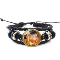 Zinc Alloy Bracelet, with Nylon Cord & Glass, with 70mm extender chain, antique gold color plated, time gem jewelry & for woman, 180mm Approx 7 Inch 