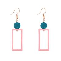 Zinc Alloy Drop Earring, with Wood, Rectangle, real gold plated, for woman & hollow 62mm 