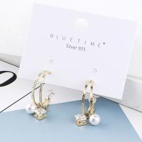 Plastic Pearl Zinc Alloy Earring, with Cubic Zirconia & Plastic Pearl, real gold plated, for woman, 32*7mm 