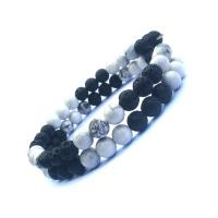 Gemstone Bracelets, Lava, with Howlite, plated, Double Layer & Unisex, black .5 Inch 