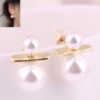 Plastic Pearl Zinc Alloy Earring, stainless steel post pin, plated, for woman, golden, 18*10mm 