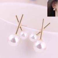 Plastic Pearl Zinc Alloy Earring, with Plastic Pearl, stainless steel post pin, gold color plated, for woman, golden, 25*10mm 