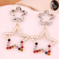 Zinc Alloy Rhinestone Drop Earring, with Plastic Pearl, stainless steel post pin, gold color plated, for woman & with rhinestone, golden, 56*34mm 