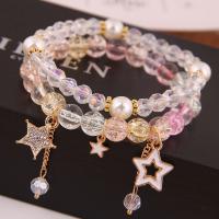 Zinc Alloy Rhinestone Bracelets, with Glass Beads, gold color plated, 2 pieces & for woman & with rhinestone, golden, 175*9mm 