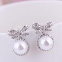 Brass Drop Earring, with Cubic Zirconia & Plastic Pearl, stainless steel post pin, plated, for woman 20*12mm 