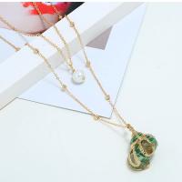 Shell Zinc Alloy Necklace, with Plastic Pearl, gold color plated, multilayer & for woman, golden 