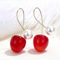 Plastic Pearl Zinc Alloy Earring, with Resin & Plastic Pearl, plated, for woman 50*15mm 