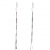 Zinc Alloy Tassel Earring, with Plastic Pearl, for woman & with rhinestone, silver color 