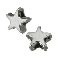 Zink Legierung Sterne Perlen, Zinklegierung, flacher Stern, Silberfarbe, 5.5x5x3mm, Bohrung:ca. 1.5mm, verkauft von PC
