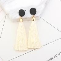 Cotton Thread Tassel Earring, with Zinc Alloy, stainless steel post pin, gold color plated, fashion jewelry & for woman 