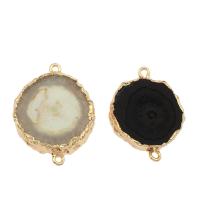 Natural Agate Druzy Connector, Ice Quartz Agate, with Brass, gold color plated, 1/1 loop Approx 2mm 