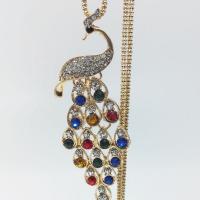 Zinc Alloy Sweater Chain Necklace, Peacock, gold color plated, lantern chain & for woman & with rhinestone, multi-colored 