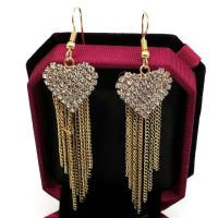Zinc Alloy Tassel Earring, plated, for woman & with rhinestone 82mm 