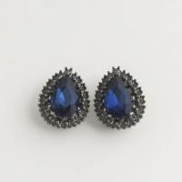 Zinc alliage strass Stud Earring, alliage de zinc, avec cristal, larme, pistolet noir plaqué, pour femme & avec strass, bleu Vendu par lot