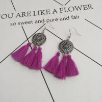 Zinc Alloy Tassel Earring, with Cotton Thread, platinum color plated, for woman & enamel 