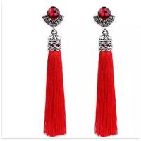 Zinc Alloy Tassel Earring, with Cotton Thread, antique silver color plated, for woman & with rhinestone 90mm 