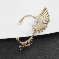 Boucle d'oreille de Clip en alliage de zinc, forme d'aile, Placage de couleur d'or, pour femme & avec strass Vendu par paire